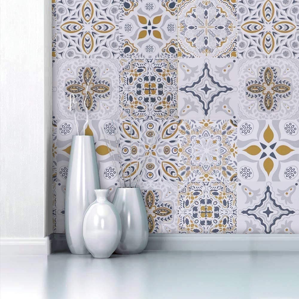 Self Adhesive Wallpaper Glossy Tile Effect Sticky Back Plastic Peel and Stick Wallpaper Contact Paper Vinyl Flim Tile Stickers Waterproof Backsplash Kitchen Countertop Shelf 44 x 200cm