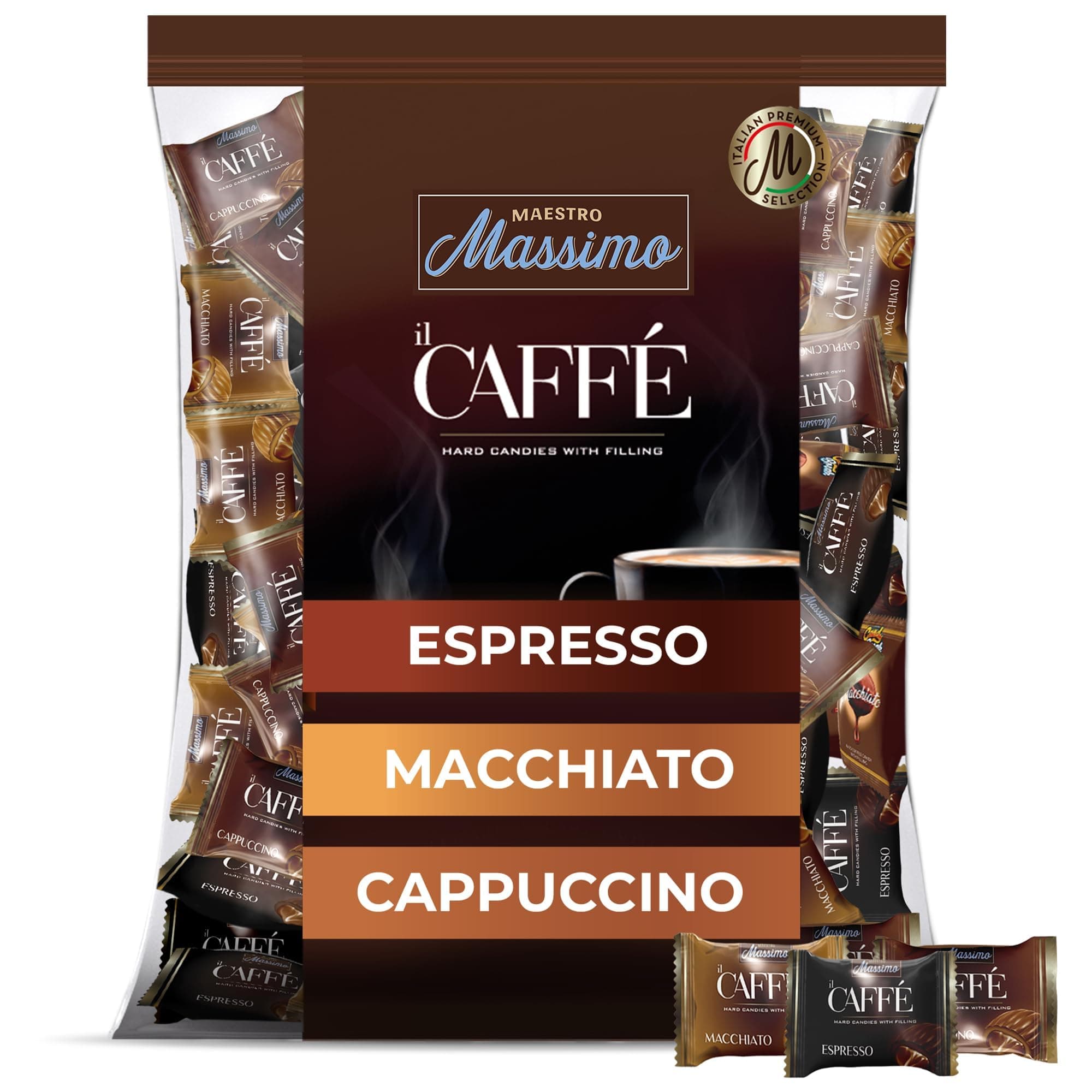 Assorted Coffee Candy - Individually Wrapped 2.2 Pound Bulk Bag, 3mg Caffeine per Hard Candy, Original Espresso, Macchiato, Cappuccino Flavored, Made with Bold Arabica Coffee (Pack of 1)