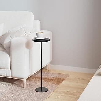 Round Drink Side Table, Modern End Table With Black Weighted Base Pedestal, Martini Table for Living Room Bedroom Small Spaces Sofa Couch Chair - Black