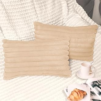2 Pack 12x20 Pillow Cover Velvet Pillow Covers, Faux Fur Oblong Throw Pillow Covers for Living Room Decorations Throw Pillow Case, Throw Pillow Cover Cushion Cover for Home Sofa Bedroom Car, Khaki