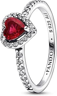 Pandora Timeless Heart sterling silver ring with cherries jubilee red crystal and clear cubic zirconia