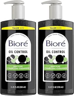 Biore Deep Pore Charcoal Face Wash, Daily Facial Cleanser for Dirt & Makeup Removal, for Oily Skin, 11.45 fl oz, Value Size (Pack of 2)