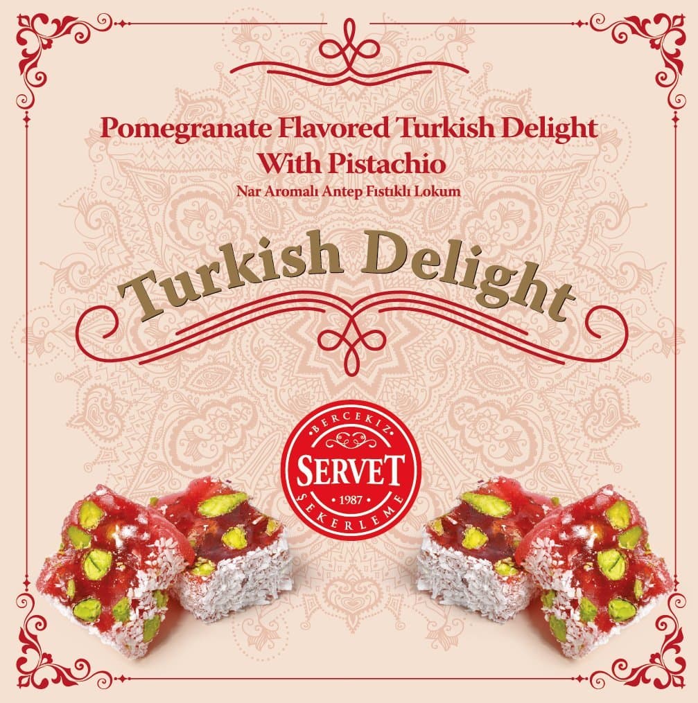 POMEGRANATE FLAVORED AUTHENTIC TURKISH DELIGHT WITH PISTACHIO 16oz