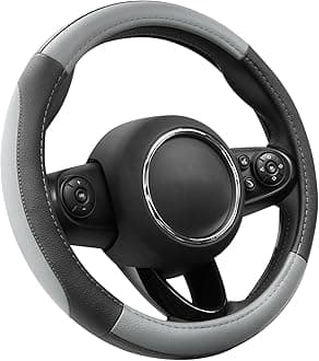 SEG Direct Car Steering Wheel Cover for Prius Civic 14-14.25 inch, Black and Gray Microfiber Leather