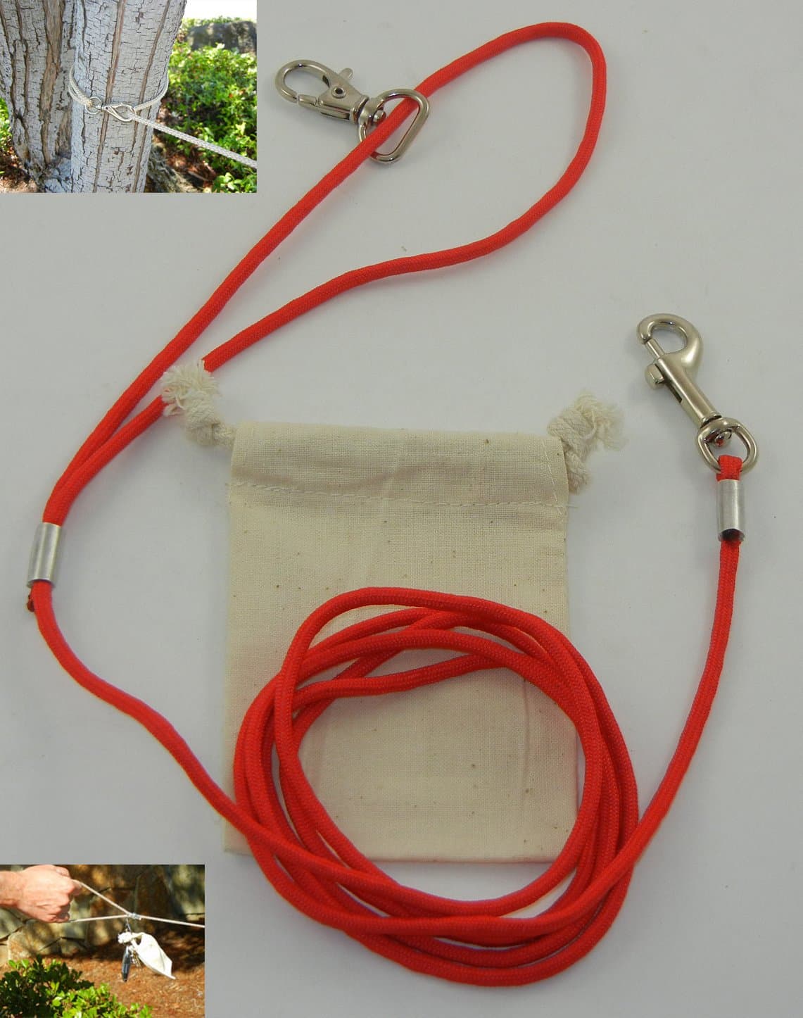6 Ft. Red Paracord Leash with a Muslin Cotton Drawstring Bag. The Leash Is Made in the U.S.A. Please e-mail for custom length.