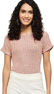 MaxWomen's Cotton Regular Fit Textured Round Neck T-Shirt