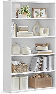 VASAGLE Custos Collection - Bookshelf, 5-Tier Bookcase, Book Shelf, Open Storage Shelf, 9.4 x 30 x 52.8 Inches, for Living Room, Home Office, Dinning Room, Cloud White ULBC175T14