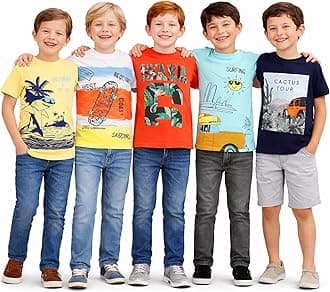 T2F Boy's Cotton Printed Regular Fit T-Shirt(Pack of 5)