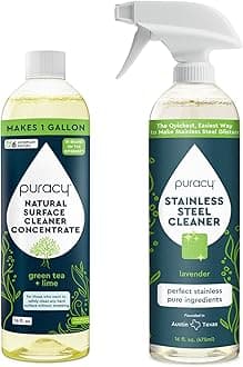 PuracyNatural Surface Cleaner Concentrate Multi Purpose Cleaner Green Tea & Lime & Natural Stainless Steel Sink Cleaner Lavender Spray Bundle