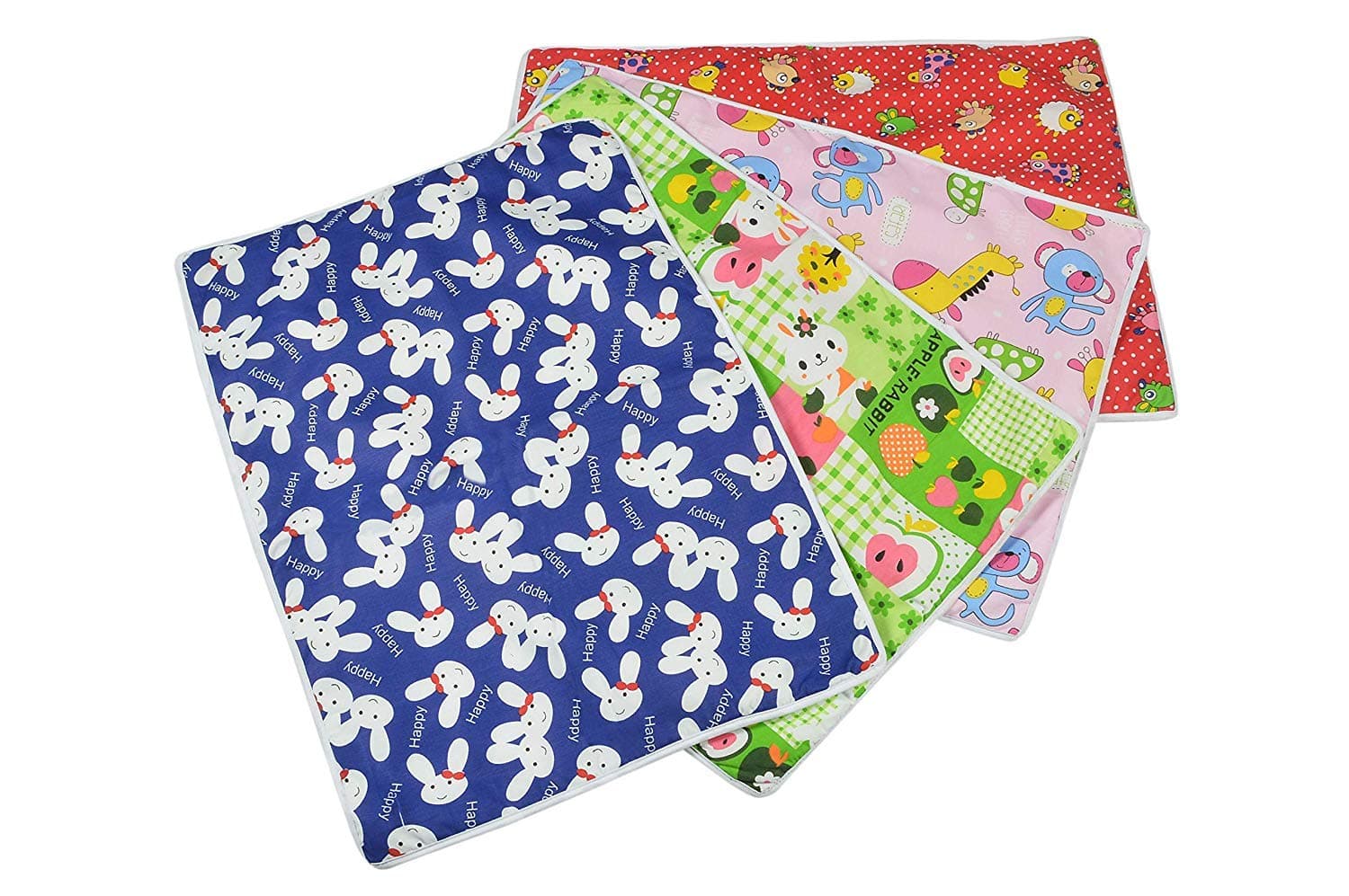 Nonibud® Baby's Cotton Plastic Sleeping Mat, Waterproof Foam Cushioned Changing Sheet (Multicolour, Large, 0 to 12 Months) -Set of 4