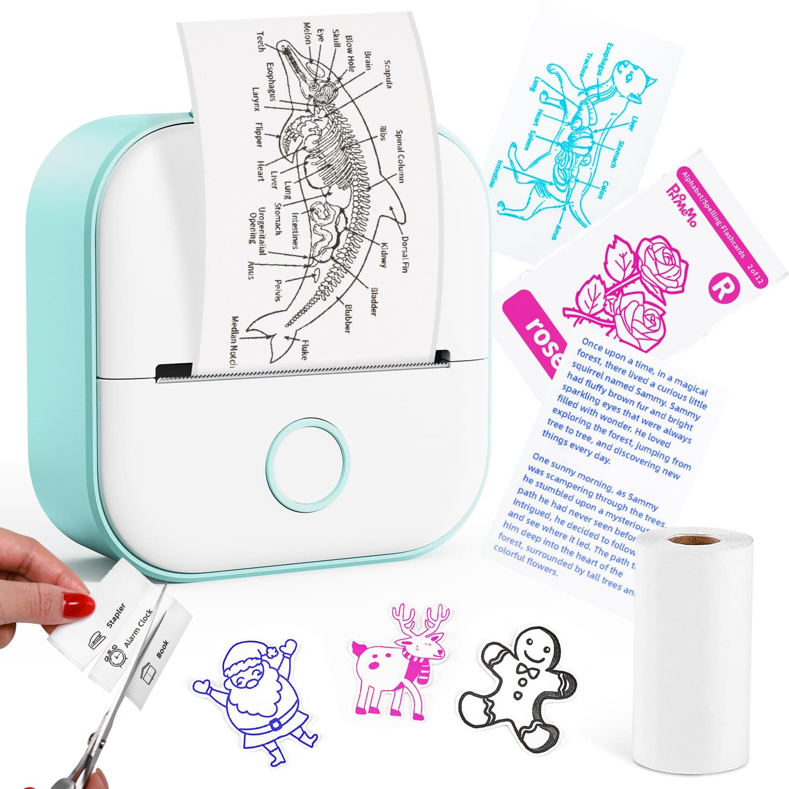 Memoking Print Pods Mini Printer - Sticker Printer Mini Thermal Inkless Sticker Maker Bluetooth Pocket Printpod for Phone, Impresora Portátil for Notes, Flashcards, Diagrams, Journal, DIY, Kids Gift
