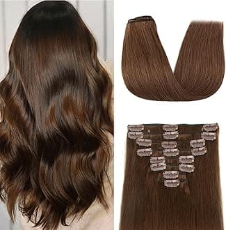 Clip in Hair Extensions Real Human Hair Clip ins Human Hair Extensions for Women Invisible Natural Straight Seamless Clip on Hair Extensions 8pcs Double Weft 40g (#4 Medium Brown, 10 Inch)