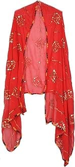 KEMZA Women's Embroidered Mirror Work Chiffon Dupatta Rajasthani Banjara Dupatta with Kuchi Work For Festival, Wedding, Party