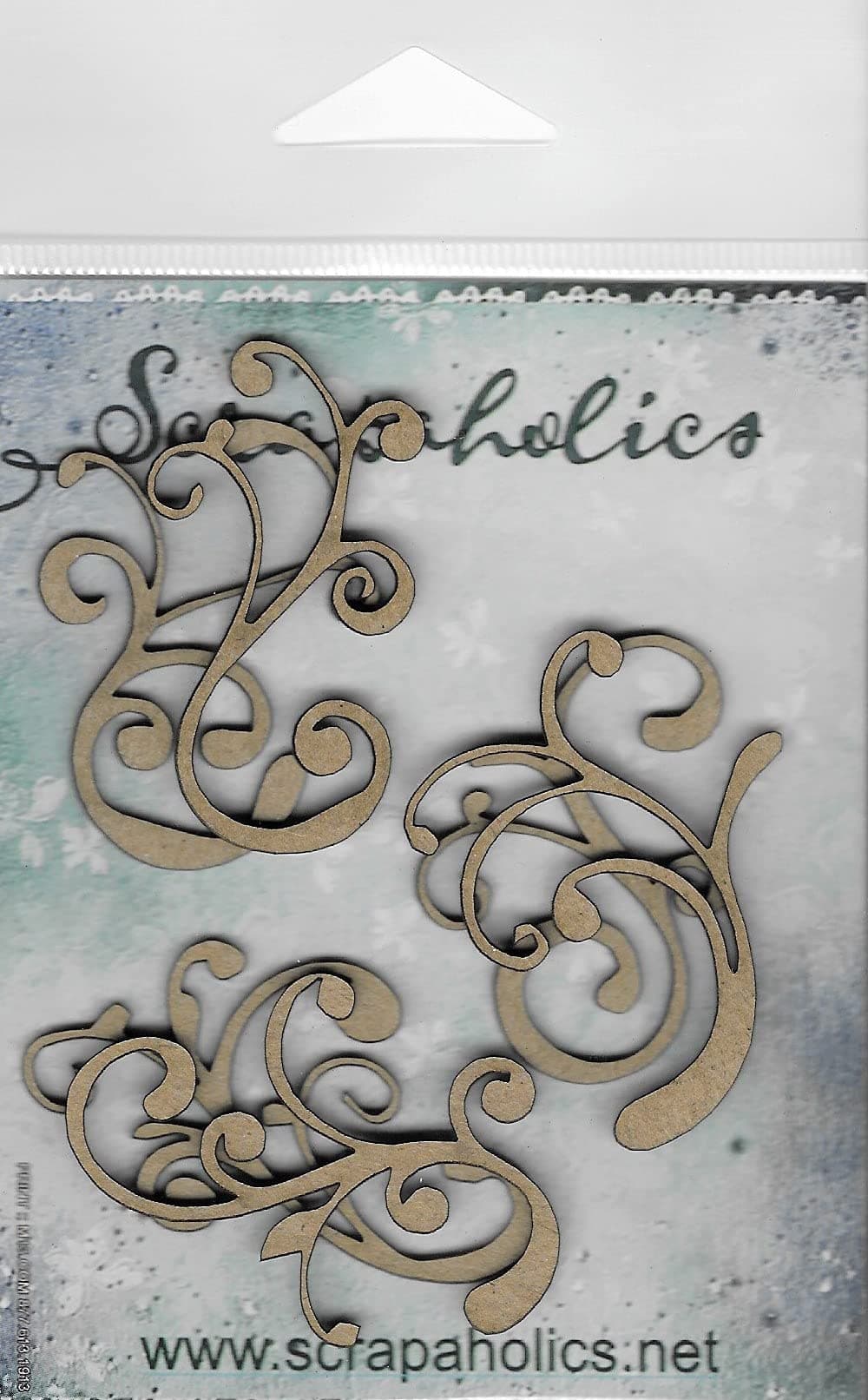 Scrapaholic Laser Cut Chipboard 1.8mm Thick-Flourish Bits, 6/Pkg, 1.25"X2"