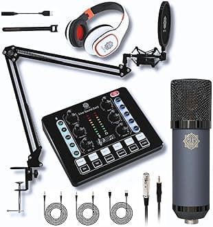 DIGIMORE Condenser Microphone Kit with Studio Headphones, Live Sound Card, Boom Arm Stand, Shock Mount and Pop Filter Ideal for Recording, Starmaker Singing, Live Streaming and Podcast Setup (D-440)