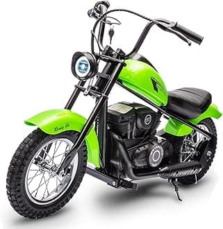 - Electric Motorcycle for Kids, 24V 250W Dirt Bike, Two Speed Max Up to 14MPH & 60 Minutes Continuous, with Led Lights, Leather Seat, Rear Brake, Electric Motorbike for Kids/Teens, Green