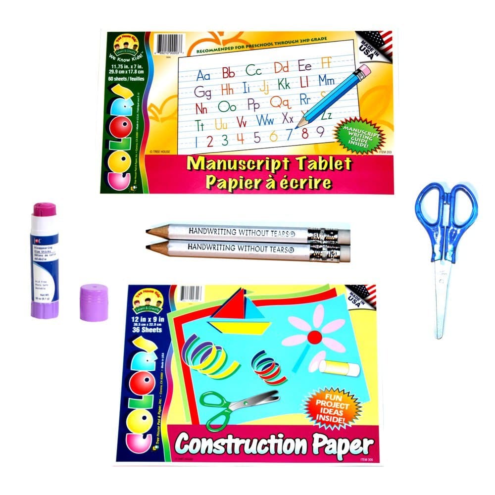 Handwriting Fine Motor Craft Kit 6 Piece Set, Construction Paper, Scissors, Glue Stick, 2 Mini-Pencils and Printing Tablet, Occupational Therapist Approved