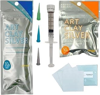 Art Clay Silver 50g, Syringe Type 10g (with 3 Tips) & Set of 3 Polishing Cloths A-0275,A-0281