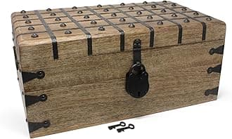 Nautical Cove Treasure Chest Wooden Box with Antique Iron Lock and Skeleton Key - Storage and Decor (XX-Large 20x11.75x9)