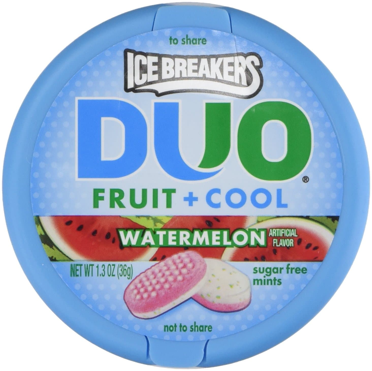 The Hershey Company Ice Breakers Duo Fruit + Cool Watermelon Flavor Sugar Free Mints 8-1.3 Oz Tins