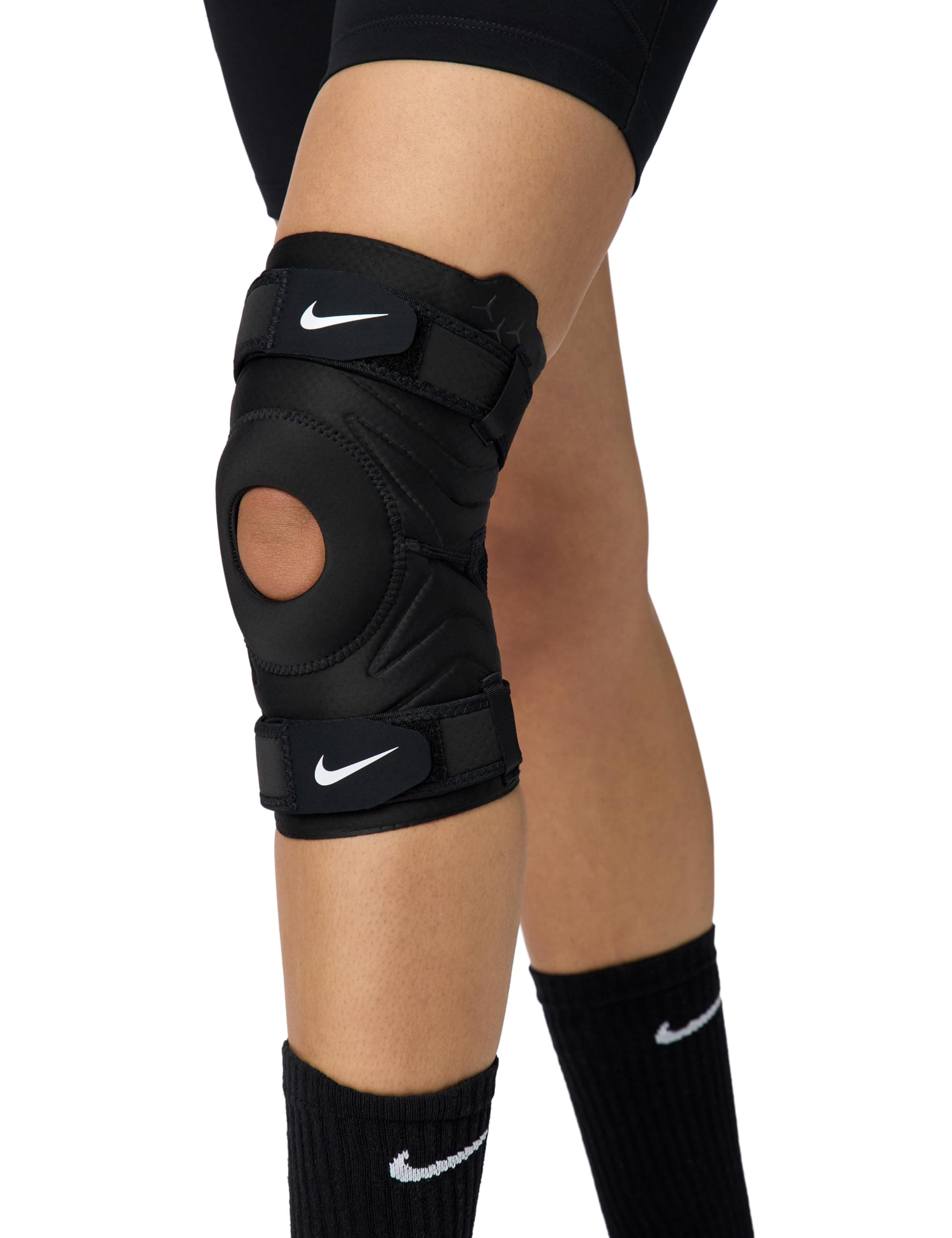 NIKE Pro Open Knee Strap Sleeve Black White Anklets, Knees, Splints and Slings, Unisex Adult