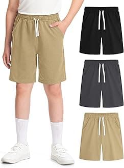 BOOPH 3 Pack Boys Shorts Boy Cotton Athletic Shorts Kids Casual Summer Clothes with Pockets