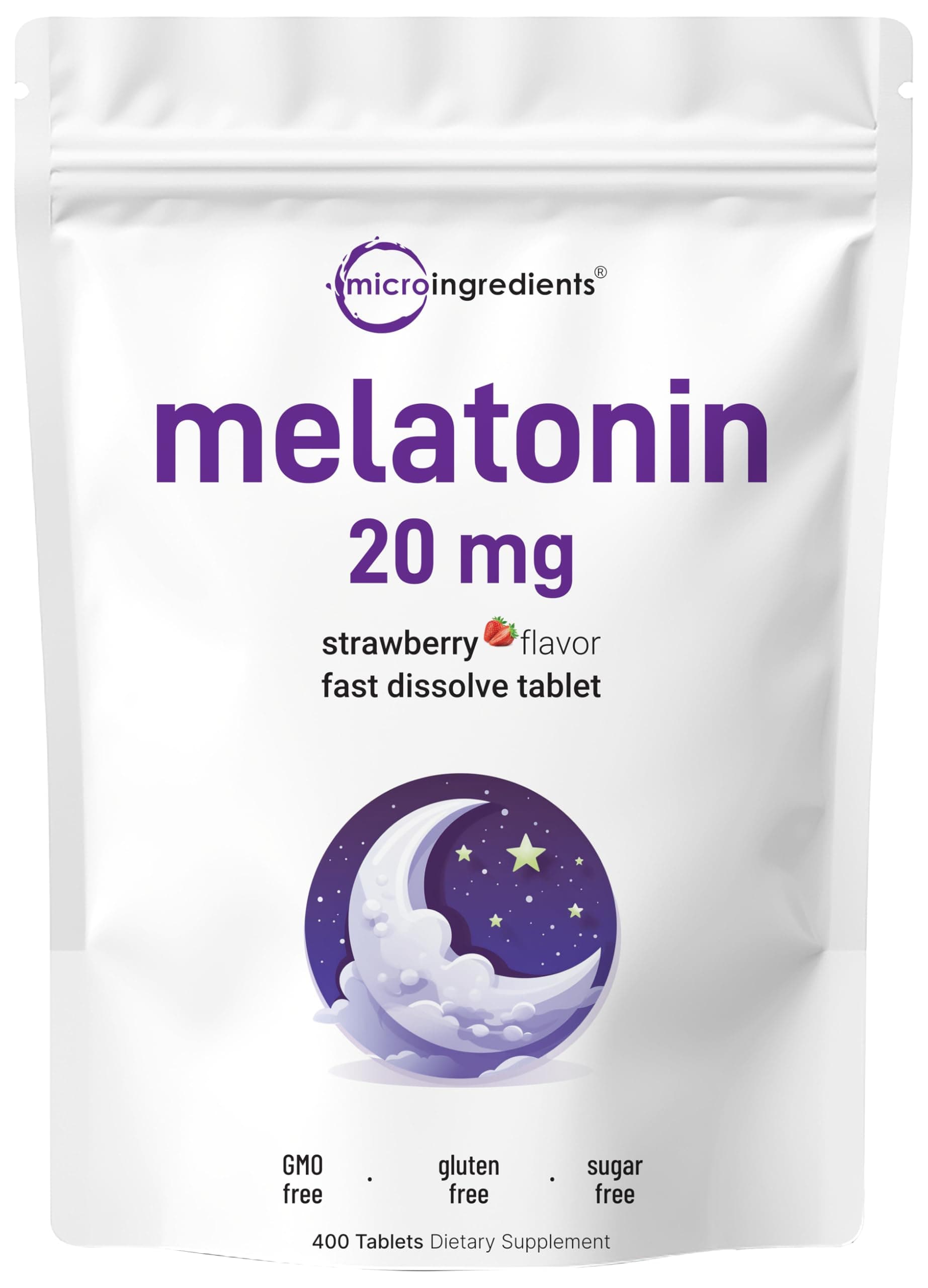 Melatonin 20mg, 400 Tablets | Natural Strawberry Flavor | Fast Dissolve | No Drug | Vegetarian Friendly | Non-GMO, No Gluten, Sugar Free