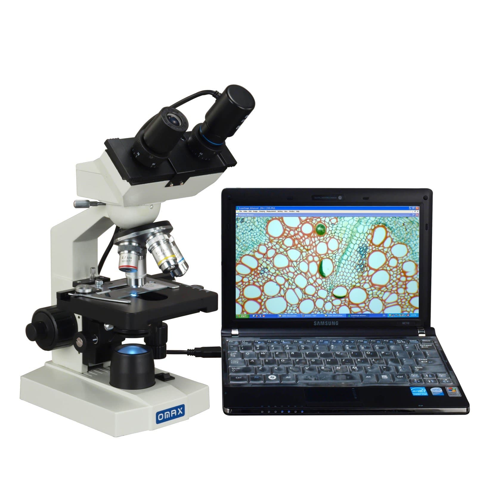 OMAX - XM82ESC02 40X-2000X Digital Lab LED Binocular Compound Microscope with Double Layer Mechanical Stage and USB Digital Camera