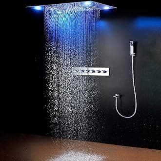 Cascada Luxurious Recessed Large LED Waterfall Rainfall Shower System (Antique Brass)