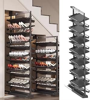 Pull-Out Shoe Rack Organizer for Closet Shoe Cabinet,Adjustable Height Retractable Metal Stackable Shoe Rack, Vertical Shelf Organizer for Small Bedroom Closet, Space Saving Storage, Black(85cm,15 Tie