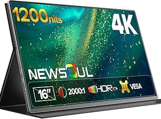 4K Portable Monitor, 3840 * 2400 UHD 16" Gaming Monitor 1200Nits 1500:1 100% sRGB IPS FreeSync Laptop Monitor with VESA & Cover Built-in USB-C HDMI Portable Screen for Phone Game Console
