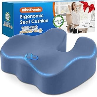 BlissTrends Seat Cushion,Thick Memory Foam Cushions for Office Chair, Car Seat, Airplane, Relieving Pressure Tailbone Sciatica Back Pain for Office Workers, Car Drivers 4.7in Thick LightBlue
