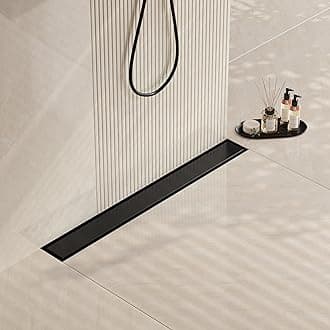 24 in Matte Black Linear Shower Drain- with 2-in-1 Flat & Tile Insert Cover, 304 Stainless Steel Rectangle Shower Floor Drain,Floor Shower Drain