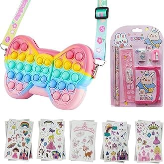 Party Propz Pop It Cute Stationary -Set of 12Pcs | Sling Bag Return Gifts for Kids | Butterfly Bag Birthday Gift Girls | Small Gifts for Girls | Pop It Bag for Girls | Pink Girls Accessories for Gift