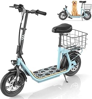 Caroma Electric Scooter with Seat, Max 30 Miles Range&20MPH Speed, Peak 800/1200W Motor, Foldable Electric Scooter for Adults and Teens, Commuter E Scooter with Basket&Adjustable Kid Seat