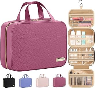 HOTOR Travel Toiletry Bag - Hanging Toiletry Bag for Women & Men, Makeup Bag/Big Comparment, Waterproof for Travel Accessories, Travel Essentials, Large, Rosewood-Pink