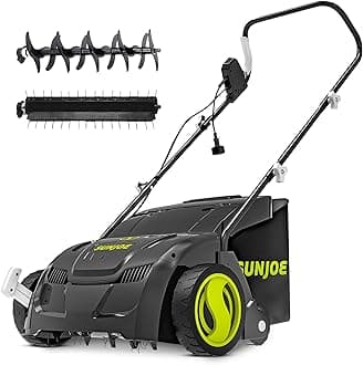 Sun Joe Corded Electric Dethatcher & Scarifier with 8-Gal Bag, 12.6-Inch Cutting Width, 12-Amp Motor - Heavy-Duty Yard Trimmer for Gardening Care and Lawn Maintenance, AJ801E