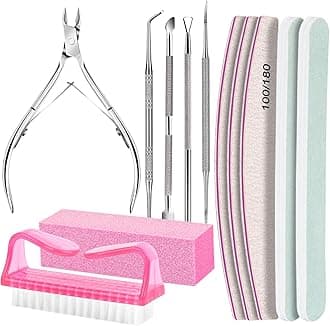FANDAMEI Nail Care Tool Kit, Nail Files 100/180, Buffer Block, Cuticle Nippers, Cuticle Pusher, Cuticle Peeler, Nail Lifter for Ingrown Toenails, Toenail File, Nail Brush, for Manicure and Pedicure