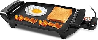 EGR2722A Electric 10.5" x 8.5" Griddle, Cool-Touch Handles Non-Stick Surface, Removable/Adjustable Thermostat, Skid Free-Rubber Feet, Black