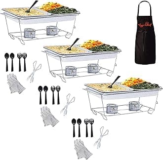 Chafing Dish Buffet Set Disposable - Full Size Disposable Wire Chafer Stand Kit - Chafing Stands, Fuel Gel Cans, Aluminum Pans, Serving Tong & Utensils (40 Piece)
