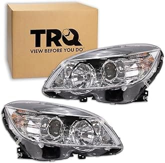 TRQ Left and Right Headlight Assembly Set Compatible with 08-11 Mercedes-Benz C300 C350 09-11 C63 AMG 08 C63 AMG from 02/09/07 Halogen Only