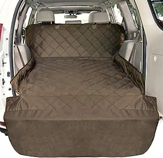 F-color SUV Cargo Liner for Dogs, Waterproof Pet Cargo Cover Dog Seat Cover Mat for SUVs Sedans Vans with Bumper Flap Protector, Non-Slip, Large Size Universal Fit, Brown