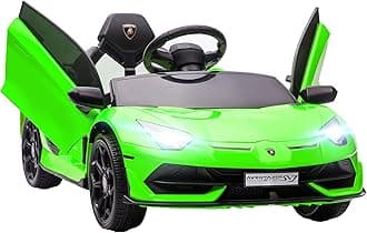 HOMCOM Electric Car for Kids Lamborghini Aventador Licensed with Remote Control, 12V Powered Kids' Electric Ride-on with Butterfly Doors, Auxiliary wheels, Music, Horn, Suspension - Green