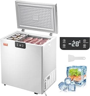 VEVORChest Freezer, 5 Cu.ft Compact Deep Freezer, Free Standing Top Open Door Compact Freezers with 2 Removable Baskets & Adjustable Thermostat, Energy Saving & Low Noise, White