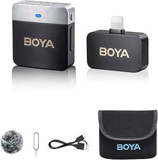 BOYA Wireless Lavalier Microphone for iPhone iPad Professional Plug Play Cordless Clip on Mic for Video Recording Live Streaming YouTube BY-M1V5 Noise Cancellation Gain Adjustment