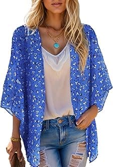 Moss RoseWomen's Beach Kimono Coverup Sheer Chiffon Cover Ups, Casual Loose Open Front Cardigan Tops