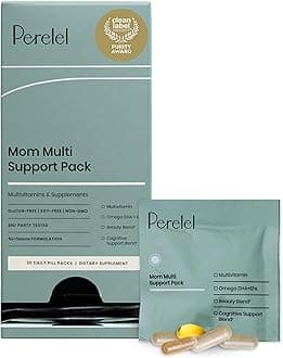 Perelel Mom Multi Support Pack, Postnatal Vitamins for Women with Omega 3 Dha, Iron, Collagen, & Vitamin B12 to Support Postpartum Health, Soy & Gluten Free, Non GMO, 30 Daily Pill Packs