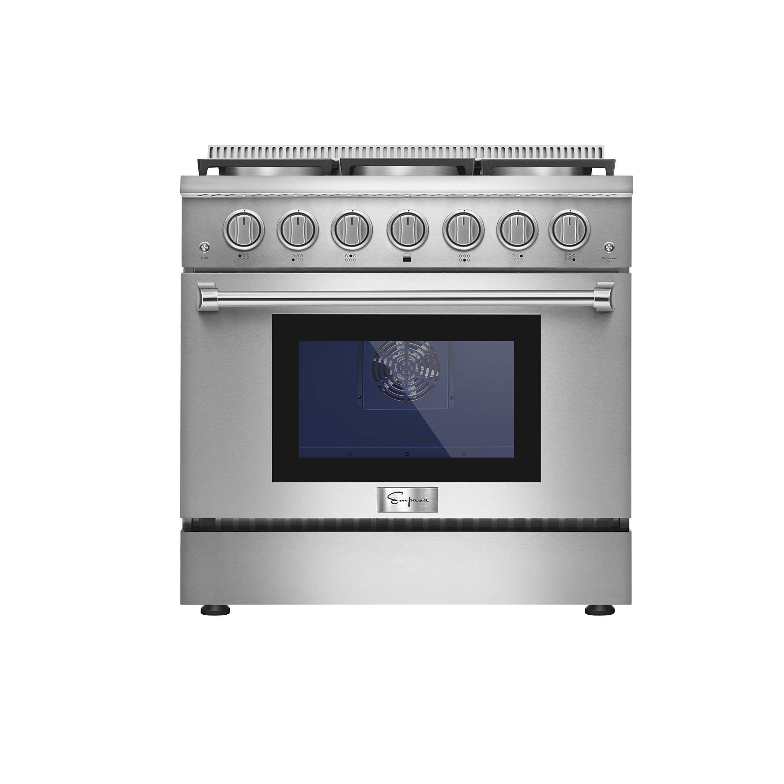 Empava36 in. 5.2 cu. ft. Pro-Style Slide-In Single Oven Gas Range with 6 Sealed Ultra High-Low Burners-Heavy Duty Continuous Grates in Stainless Steel, 36 Inch