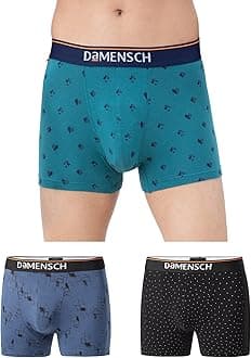 DAMENSCH Deo-Cotton Printed Underwear for Men Combo Breathable Inner for Men Cotton Trunks for Men Pack No-Marks Waistband Mens Underwear Moisture Wicking Underwear Pack of 3