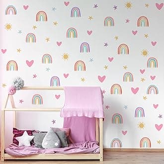 Epakh Boho Rainbow Wall Decor Stickers Small Rainbow Wall Decal Watercolor Rainbow Heart Sun Star Wall Stickers for Girls Boys Baby Bedroom Nursery Wall Decor (Classic Color)